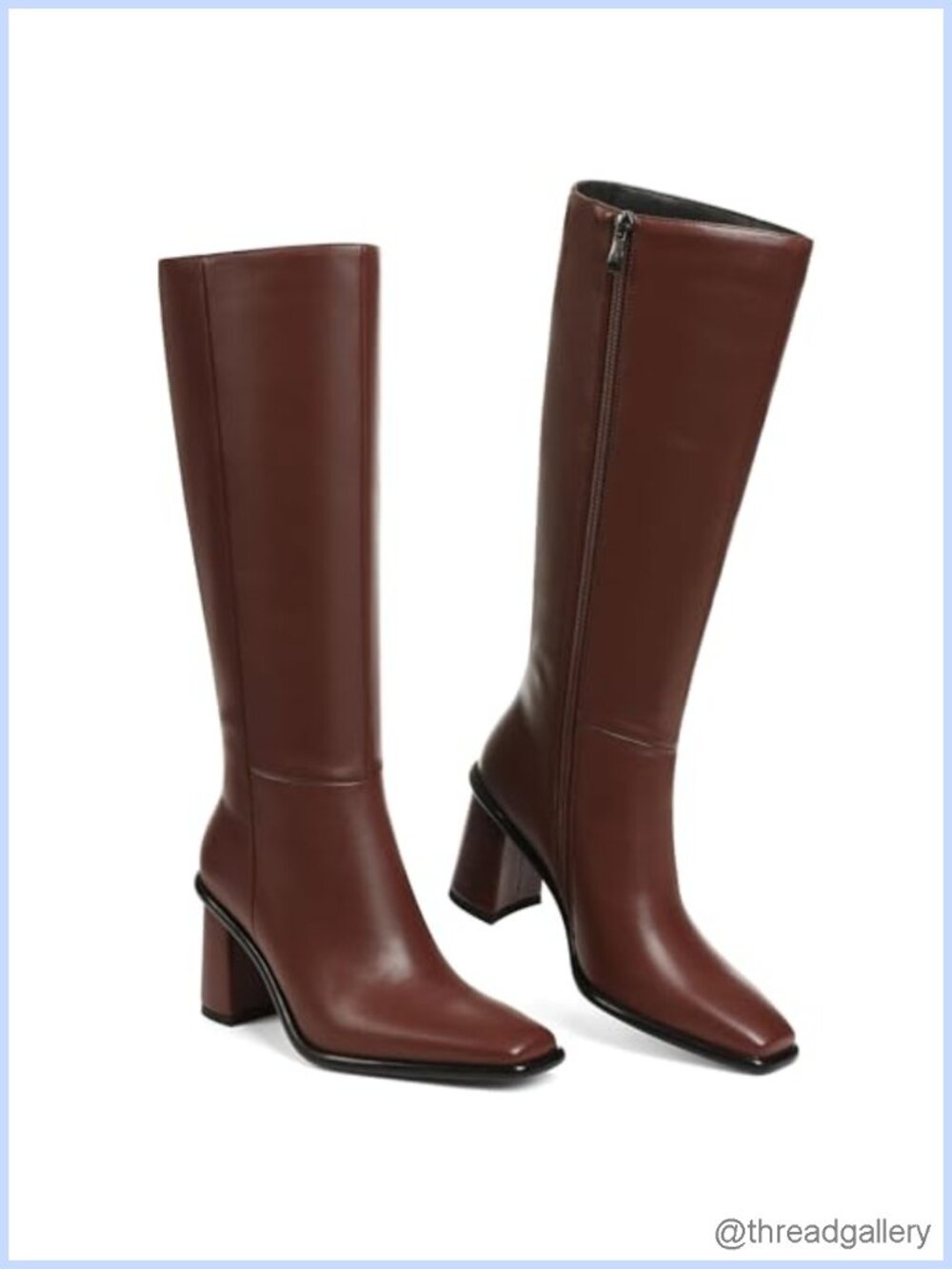 Wide Calf Knee High Boots Chunky Block Heel Square Toe Faux Leather